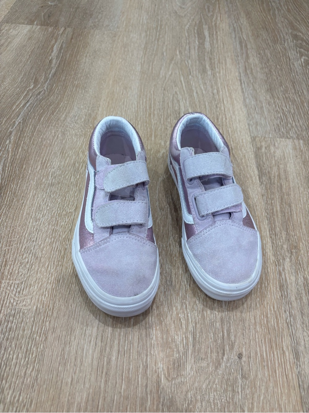 Vans Kids Pink Suede Velcro Sneakers with White Sidestripe